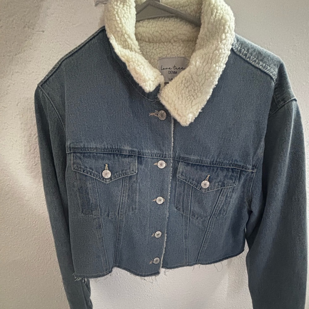Blue Denim Sherpa-Lined Jacket cropped